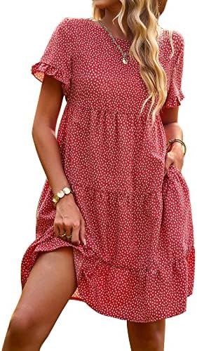 AILLOSA Women's Casual Dress Short Sleeve Floral Dress for Women, Perfect for Spring, Summer, Vacation and Beach Swing Loose Sun Dress with Pockets