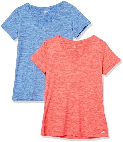 Amazon Essentials Women's Tech Stretch Short-Sleeved V-Neck T-Shirt (Available in Plus Sizes), Multipacks