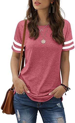 Aokosor T Shirts for Women Striped Sleeve Summer Tops Ladies Side Split Casual Tee