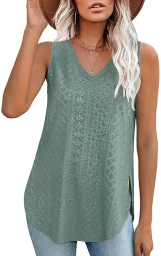 Aokosor Vest Tops for Women Summer Tops Ladies V Neck Sleeveless Casual Side Splits Tank