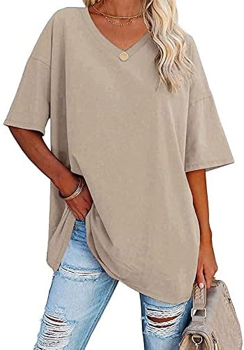 Famulily Women's Summer Casual V Neck Half Sleeve T Shirt Ladies Short Sleeve Oversized Baseball Tshirts Tunic Tops