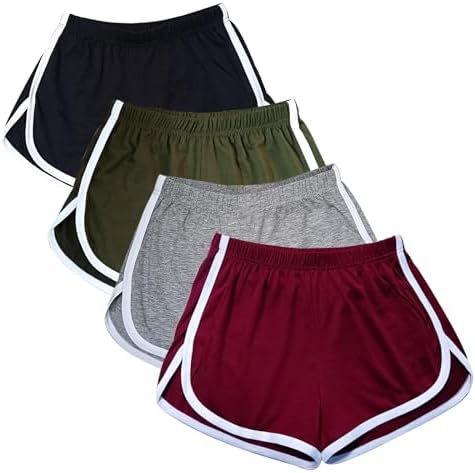 WEBGGER 4 Pack Women's Cotton Yoga Dance Short Pants Sport Shorts Summer Athletic Cycling Hiking Sports Shorts