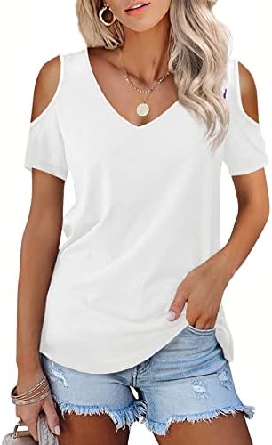 Beluring Women's Casual Cold Shoulder Shirt V Neck Long Sleeve Blouse Tops