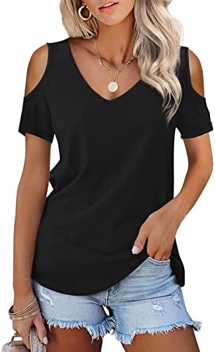 Beluring Women's Casual Cold Shoulder Shirt V Neck Long Sleeve Blouse Tops