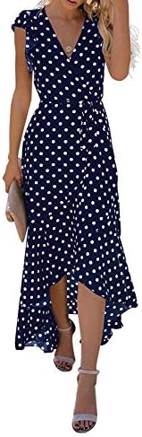 GRECERELLE Womens Summer Maxi Dress Boho Floral Cocktail Midi Polka Dot Wrap Dresses V Neck Casual Party Bohemian Flowy Long Dress for Ladies