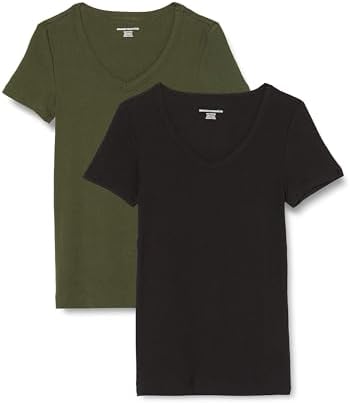 Amazon Essentials Women's Slim-Fit Short-Sleeve V-Neck T-Shirt, Pack of 2