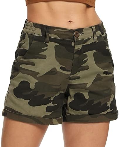 Aeslech Women's Casual Shorts with Pockets Elastic Waist Camo Summer Wear