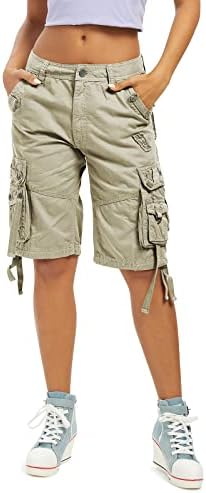 Aeslech Women's Loose Fit Cargo Shorts Cotton Casual Summer Bermuda Shorts with Multi Pockets