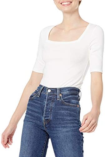 Amazon Essentials Women's Slim-Fit Half Sleeve Square Neck T-Shirt