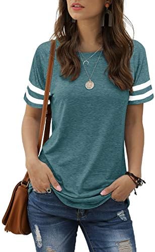 Aokosor T Shirts for Women Striped Sleeve Summer Tops Ladies Side Split Casual Tee