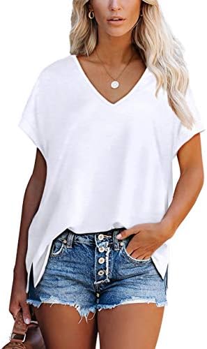 Aokosor T Shirts for Women V Neck Summer Tops Ladies Extended Shoulder Tshirt