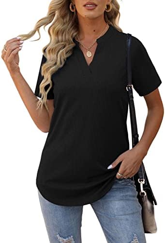 Aokosor Women T Shirts Ladies V Neck Tops Loose Summer Ribbed Tees