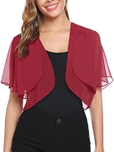 Aottori Women Bolero Shrug Summer Chiffon Cropped Cardigan Open Front Short Sleeve Shawl Tops Casual Lightweight Cardigans UK