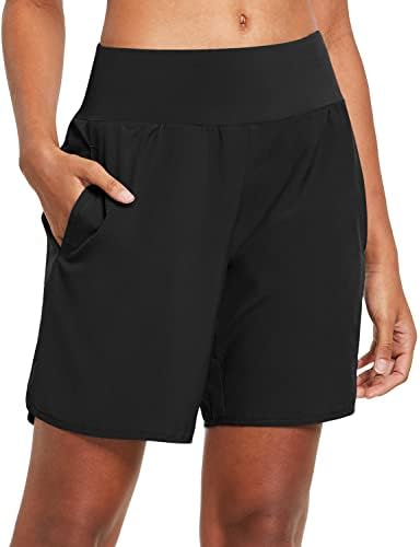 BALEAF Women's Running Shorts 2 in 1 High Waisted Gym Shorts Quick Dry with Back Zipper Pockets for Yoga Workout