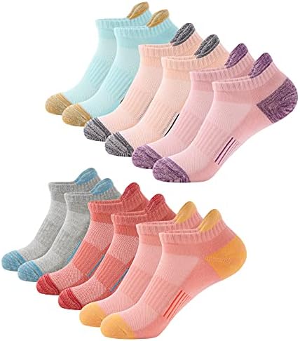 BUDERMMY Trainer Socks Womens 6 Pairs Cushioned Sports Socks for Women Cotton Breathable Cushion Running Socks Ladies Casual Nonslip Ankle Athletic Socks