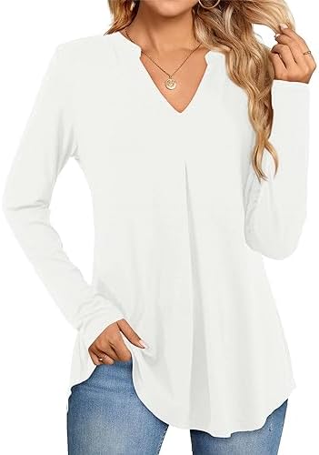 Beluring Womens T-Shirt Casual Long Sleeve Tops V Neck Shirts Pleated Swing Blouse