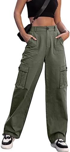 Breampot Womens Cargo Trousers High Waist Hiking Walking Combat Pants Casual Work Bottoms Outdoor Streetwear