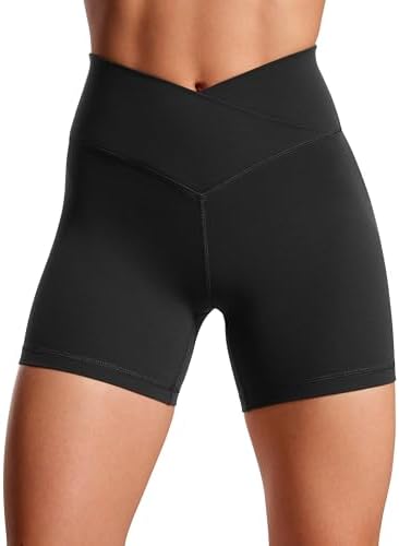 CRZ YOGA Womens Butterluxe V Cross Cycling Shorts 5" - Crossover Gym Shorts High Waisted Tummy Control Workout Yoga Shorts