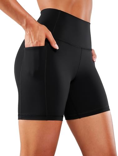 CRZ YOGA Women's Naked Feeling Yoga Shorts with Pockets - 4''/ 5''/ 6''/ 8'' High Waisted Gym Cycling Fitness Shorts