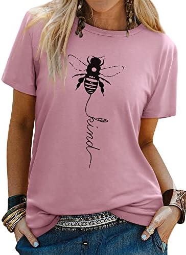 Dresswel Women Bee Kind T-Shirt Ladies Bee Graphic Shirt Crew Neck Short Sleeve Summer Tee Tops