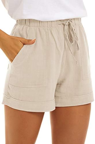 FANGJIN Women Summer Solid Color Cotton Shorts with Pockets Casual Pants