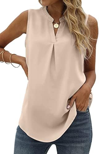 Famulily Womens Chiffon Tank Tops Pleated V Neck Sleeveless Summer Shirts Blouse Loose Casual Vest Tops S-XXL