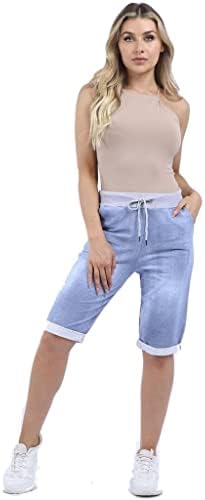 Fashion Trends Italian Ladies Women's Elastic Waist Cotton Turn Up Shorts Pants New Size UK Fit 10-20