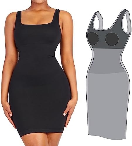 FeelinGirl Women's Full Shaping Body Bodycon Casual Party Tummy Control Shapewear Dress with Removable Bra for Summer