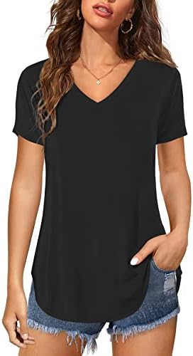 Florboom Womens Casual Loose Tops Tshirts Short/Long Sleeve V Neck Plain Longline Shirts