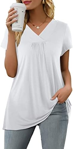 Florboom Womens Casual Tunic Tops Short Sleeve V Neck T ShirtS Loose Longine Shirts