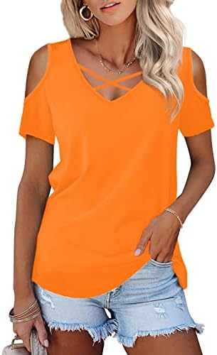 Florboom Womens Short/Long Sleeve Shirts V Neck Criss Cross Cold Shoulder Tops