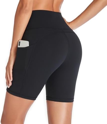 GIMDUMASA Gym Shorts for Women UK Cycling Shorts Ladies High Waist Black Yoga Shorts Tummy Control with Pockets for Cycle Biker Shorts Workout Running Sports Activewear Fitness