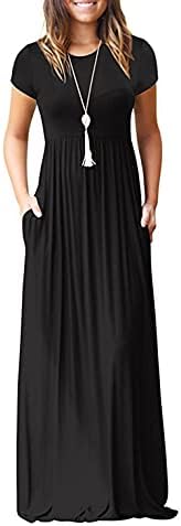 GRECERELLE Womens Maxi Dress Ladies' Summer Casual Short Sleeve Long Dresses with Pocket for Daily, Holiday, Travel, Maternity