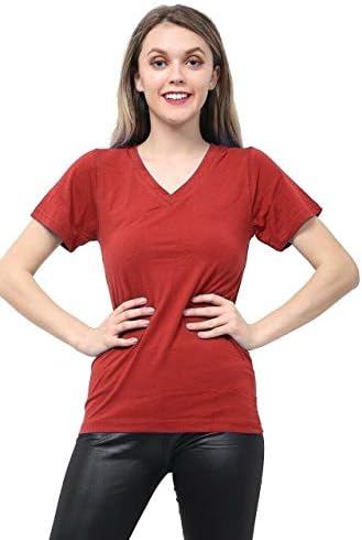 GW CLASSYOUTFIT® Ladies Girls Plain Short Sleeve V -Neck T-Shirt Top Women's Classic-Fit Short-Sleeve Plus Size Tunic Tops Shirts