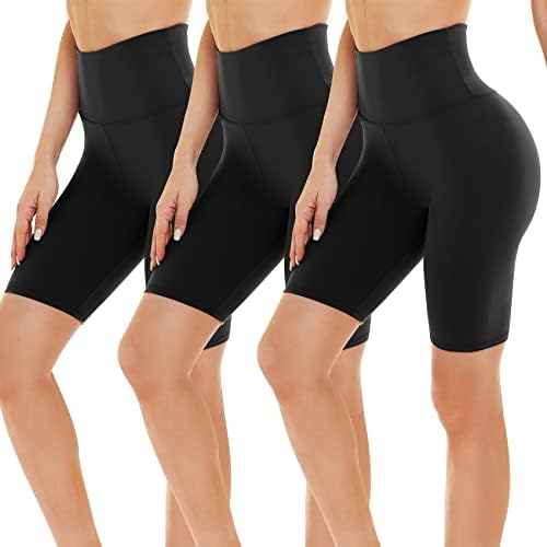 HLTPRO 3 Pack Cycling Shorts Women High Waisted Cycle Shorts Knee Length for Gym Yoga Sports