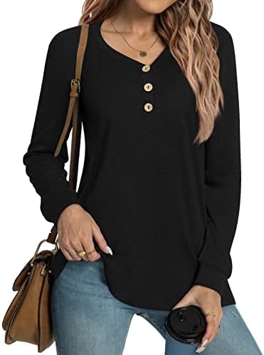 HOTGIFT Womens Fall Winter T-Shirts Casual Long Sleeve Tunic Tops Loose Fitting Comfy Soft Tee Blouse