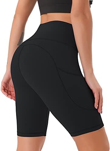 JOYSPELS Womens High Waisted Sports Shorts - Running Shorts with Sides Pockets, Non See Through Yoga Cycling Shorts for Women