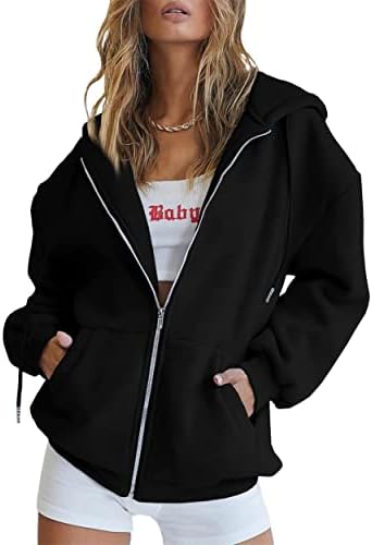 Jhsnjnr Women's Long Sleeve Sweatshirts Casual Hooded Jackets with Pockets Oversized Zip Up Hoodies