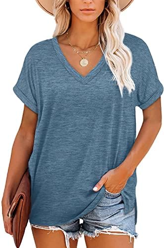 KINGFEN T Shirts for Women Short Sleeve V Neck Shirts Summer Loose Casual Basic Tee