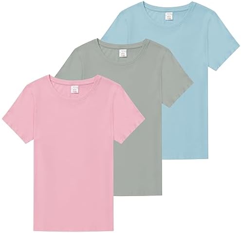 Ladies T-Shirt 3 Pack Multicoloured Womens T-Shirts Lightweight Soft Comfort Fit Tee Crew Neck Multipack Cotton T-Shirts Sizes S-4XL