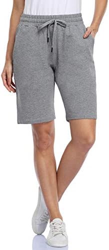 MOVE BEYOND Women's 10'' Inseam Bermuda Shorts 3 Pockets Knee Length Sweat Shorts with Drawstring Yoga Lounge Shorts