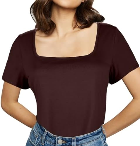 Mayoii Square Neck Top Women Ladies Tops, Short Sleeve Tops for Women UK, Slim Fit T Shirts Summer Tops for Women UK Sexy Tops for Women