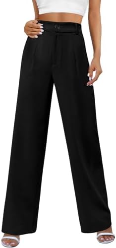 Niwicee Trouser for Womens Wide Leg Trousers Casual Work Palazzo Flowy Summer Pants High Waisted Straight Leg Business Pants with Pockets