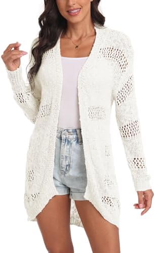 PCEAIIH Long Sleeve Cardigan Loose Crochet Knit Open Front Lightweight Knit Sweater Casual Fall Outwear