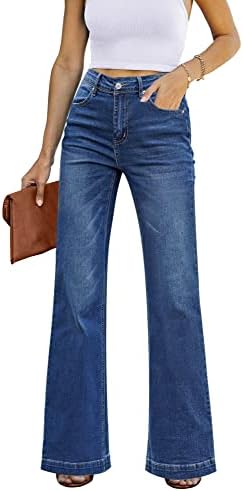 Roskiky Women Flare Jeans High Waisted Stretch Wide Leg Baggy Denim Pants