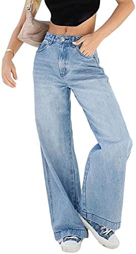 SANSIWU Women High Waist Baggy Denim Pants Wide Leg Straight Trousers Ripped Boyfriends Jeans Y2k Streetwear Vintage Loose Pants