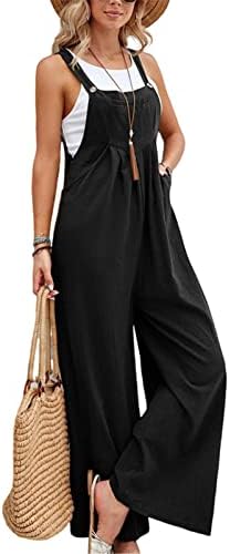 SotRong Dungarees for Women Uk Wide Leg Jumpsuit With Pocket Loose Fit Playsuits Summer Boho Romper Sleeveless Strappy Overalls