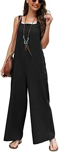 SotRong Dungarees for Women uk Loose Fit Baggy Jumpsuit Sleeveless Overall Cotton Rompers Casual Long Wide Leg Playsuit Trousers Pants with Pocket