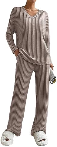 SotRong Ribbed Lounge Wear Sets for Women Uk 2 Pieces Co Ord Sets Tracksuit Full Set Ladies Pjs Sets Loungewear Sleepwear Homewear