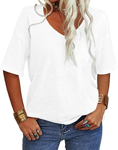 Tankaneo Women V Neck Short Sleeve T Shirt Casual Loose Basic Summer Tops Half Sleeve Oversized Tunic Tee